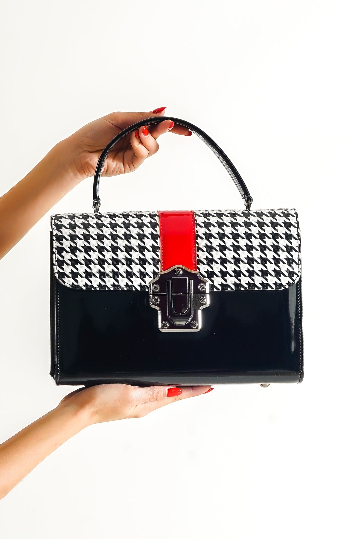 Damenhandtasche mit Hahnentrittmuster